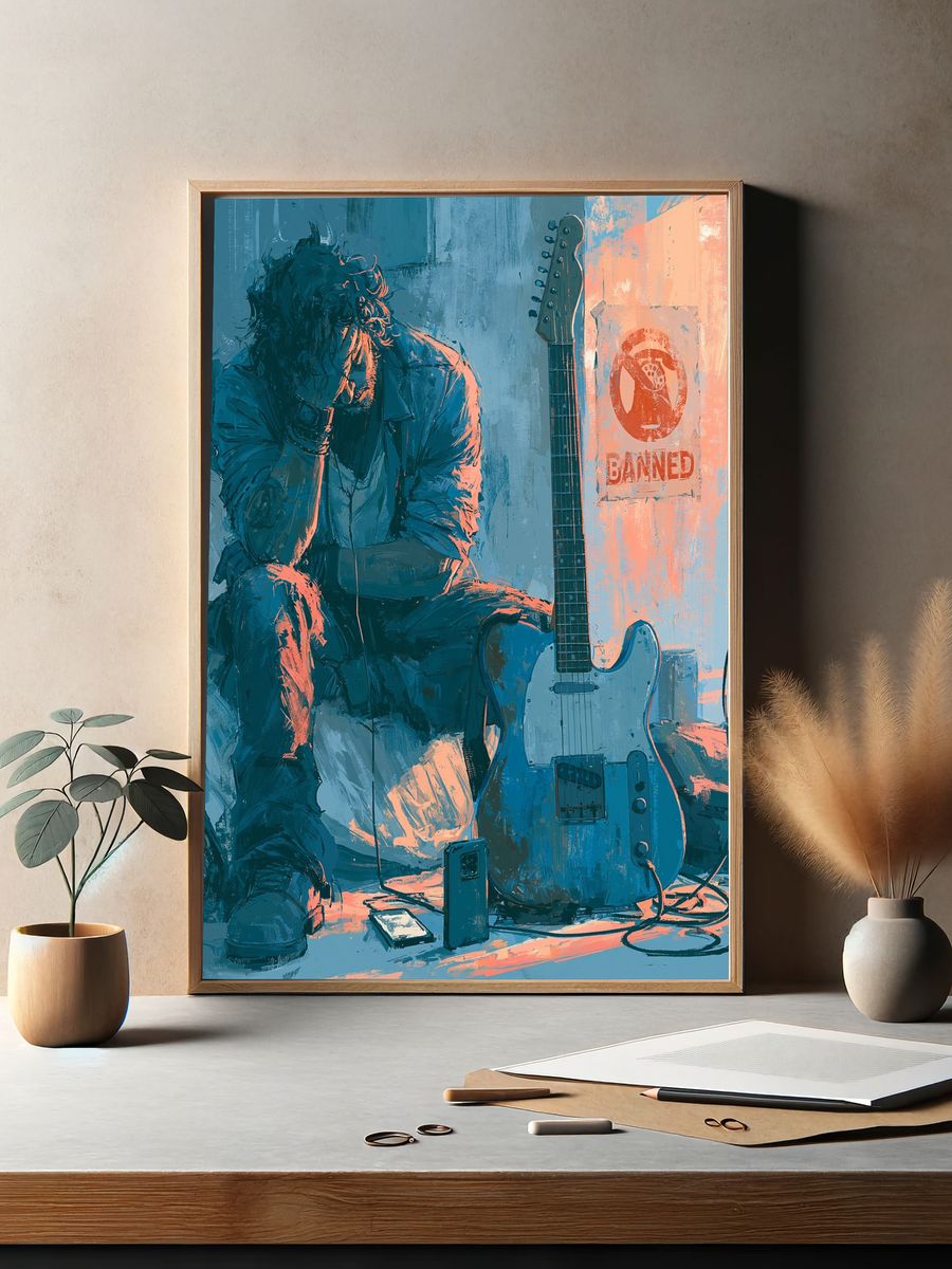 Melancholy Guitarist Illustration Poster. — room view 2