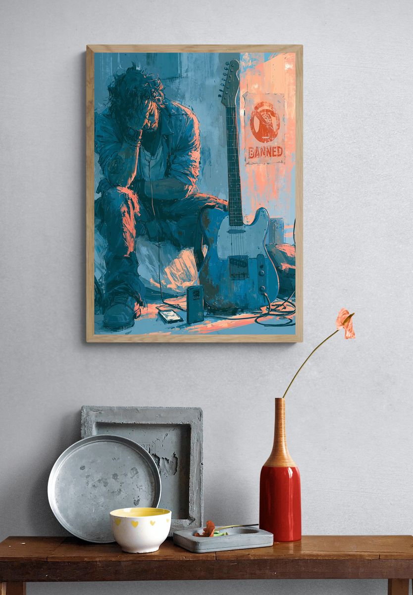 Melancholy Guitarist Illustration Poster. — room view 3