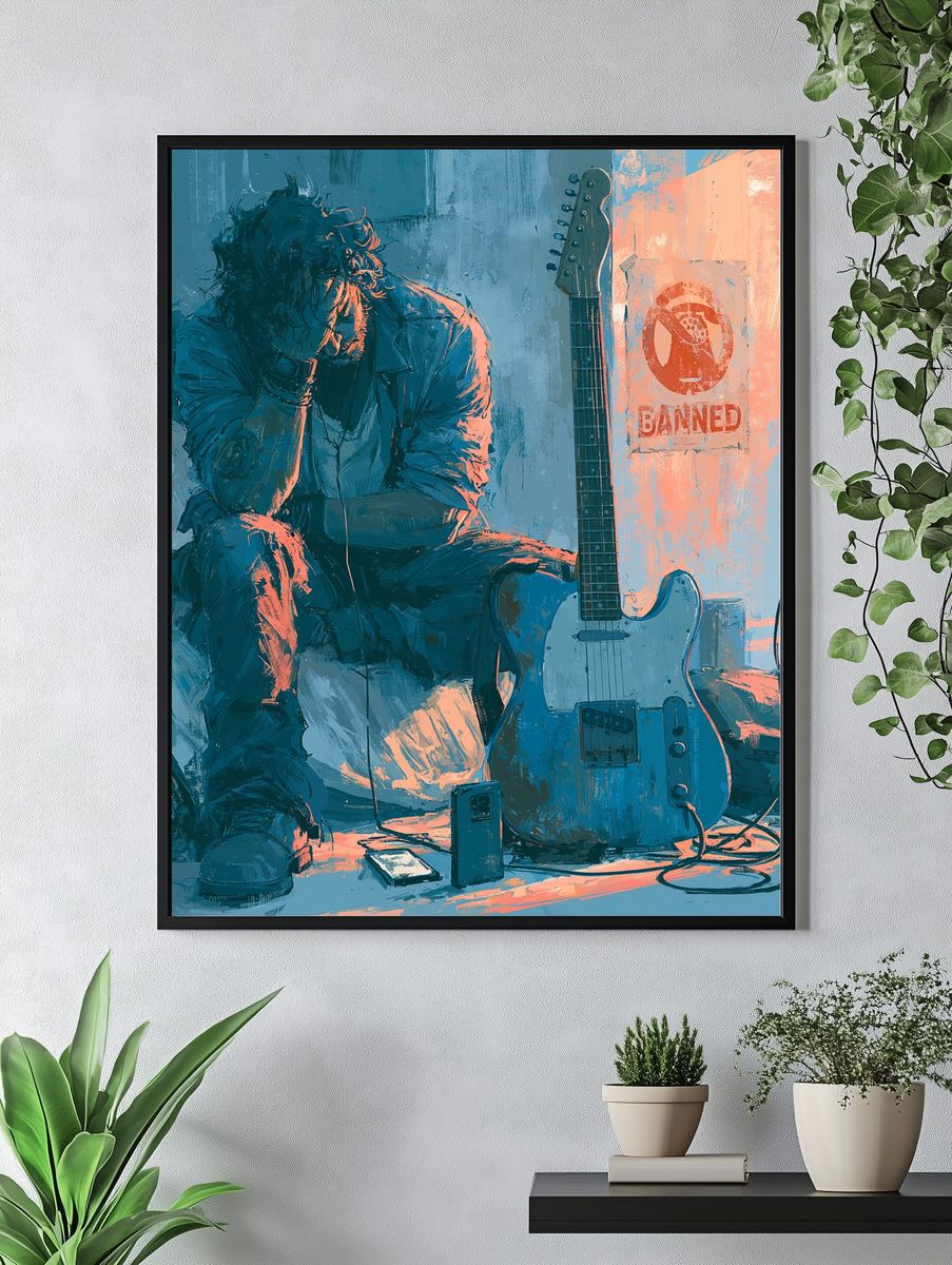 Melancholy Guitarist Illustration Poster. — room view 4