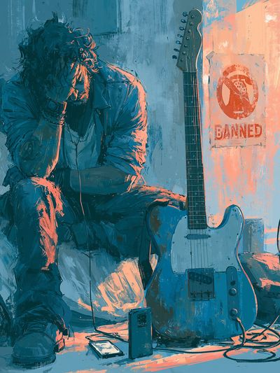 Melancholy Guitarist Illustration Poster. poster