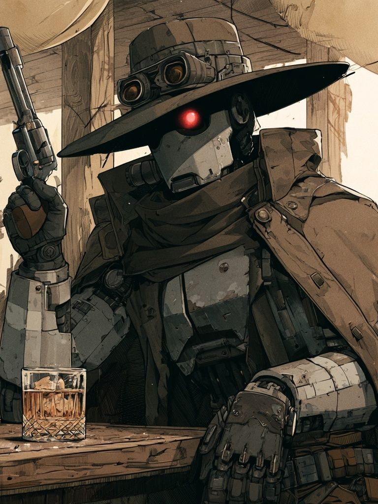 Steampunk Gunslinger Robot Poster. poster — illustration art