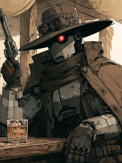 Steampunk Gunslinger Robot Poster. poster