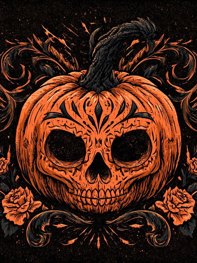 Pumpkin Skull Halloween Illustration Poster. poster detail