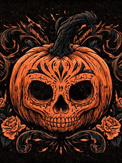 Pumpkin Skull Halloween Illustration Poster. poster