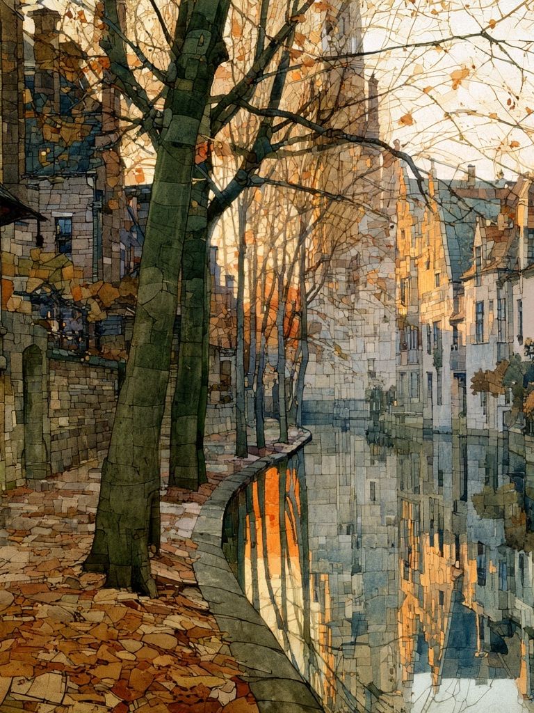Canal Street at Sunset Illustration Print. poster — illustration art