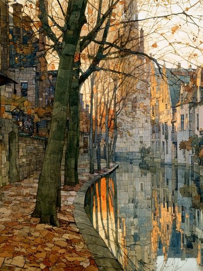 Canal Street at Sunset Illustration Print. poster