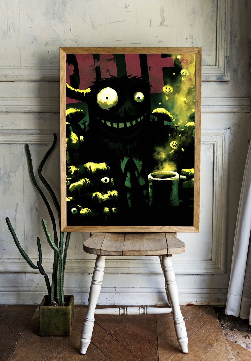 Grinning Monster Illustration Poster. — room view 1