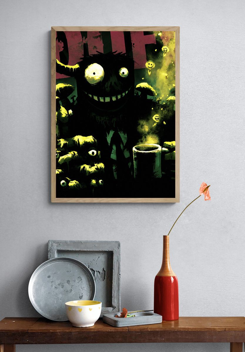 Grinning Monster Illustration Poster. — room view 3