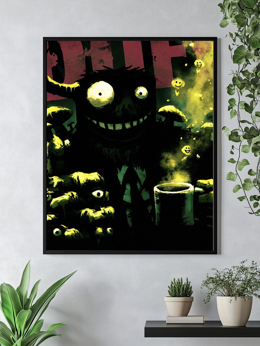 Grinning Monster Illustration Poster. — room view 4