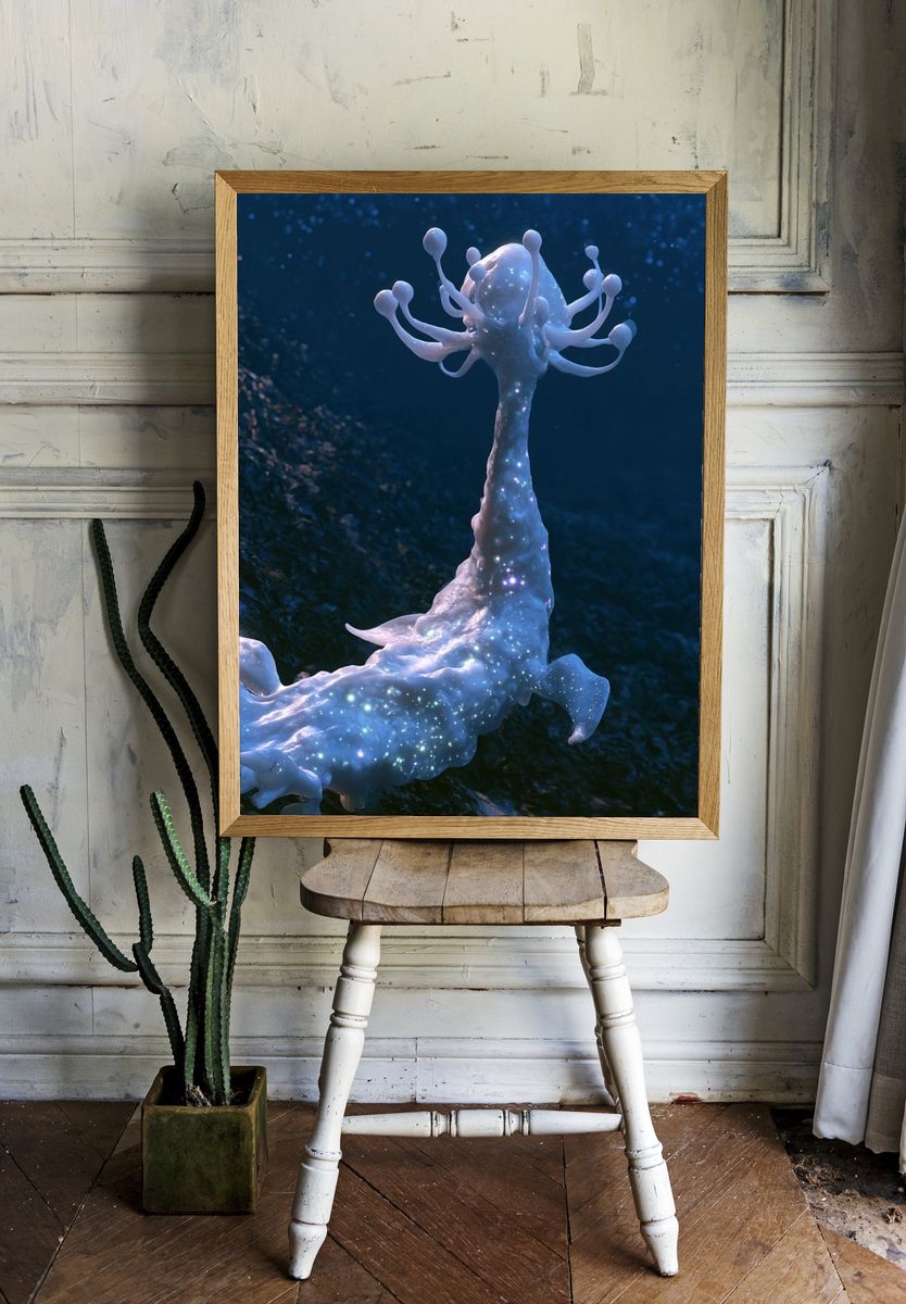 Celestial Coral Fantasy Print. room preview