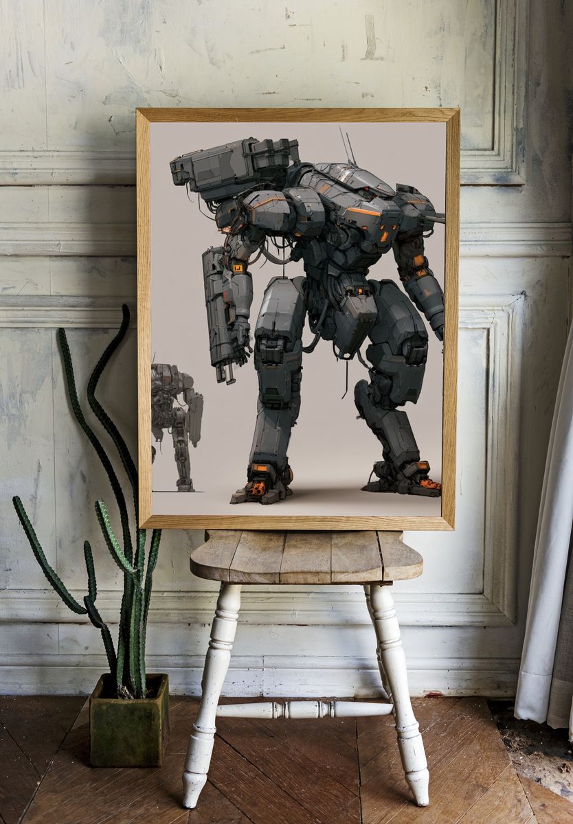Mech Suit Sci-Fi Illustration Poster. — room view 1