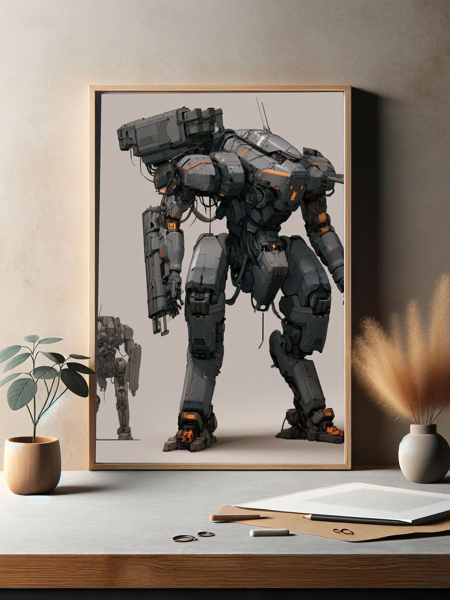 Mech Suit Sci-Fi Illustration Poster. — room view 2