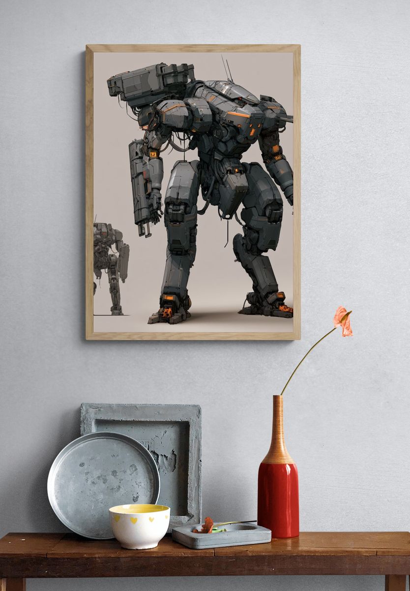 Mech Suit Sci-Fi Illustration Poster. — room view 3