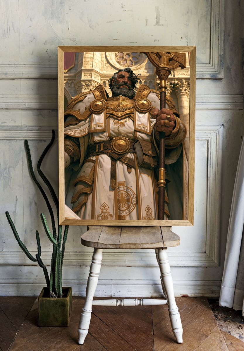 Golden Paladin Portrait Print. — room view 1