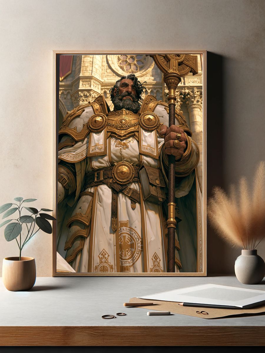 Golden Paladin Portrait Print. — room view 2
