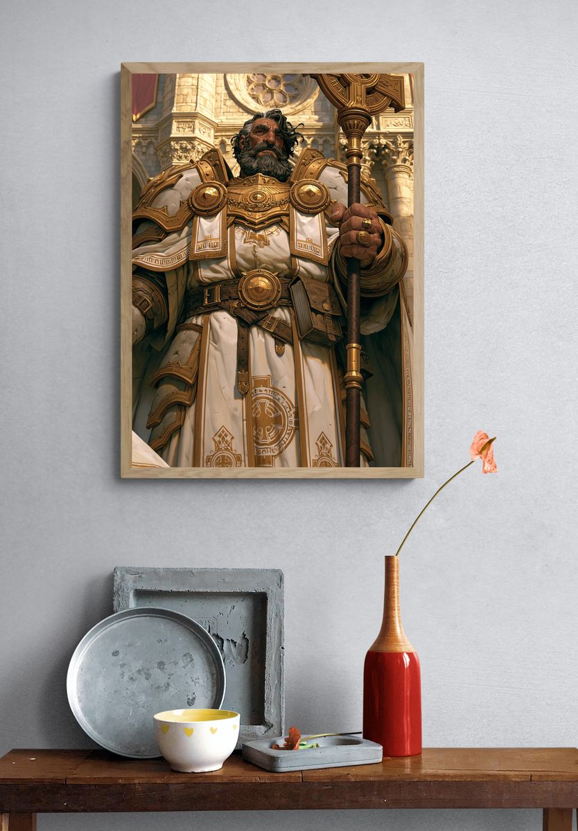 Golden Paladin Portrait Print. — room view 3