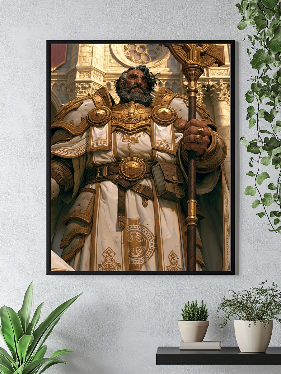Golden Paladin Portrait Print. — room view 4