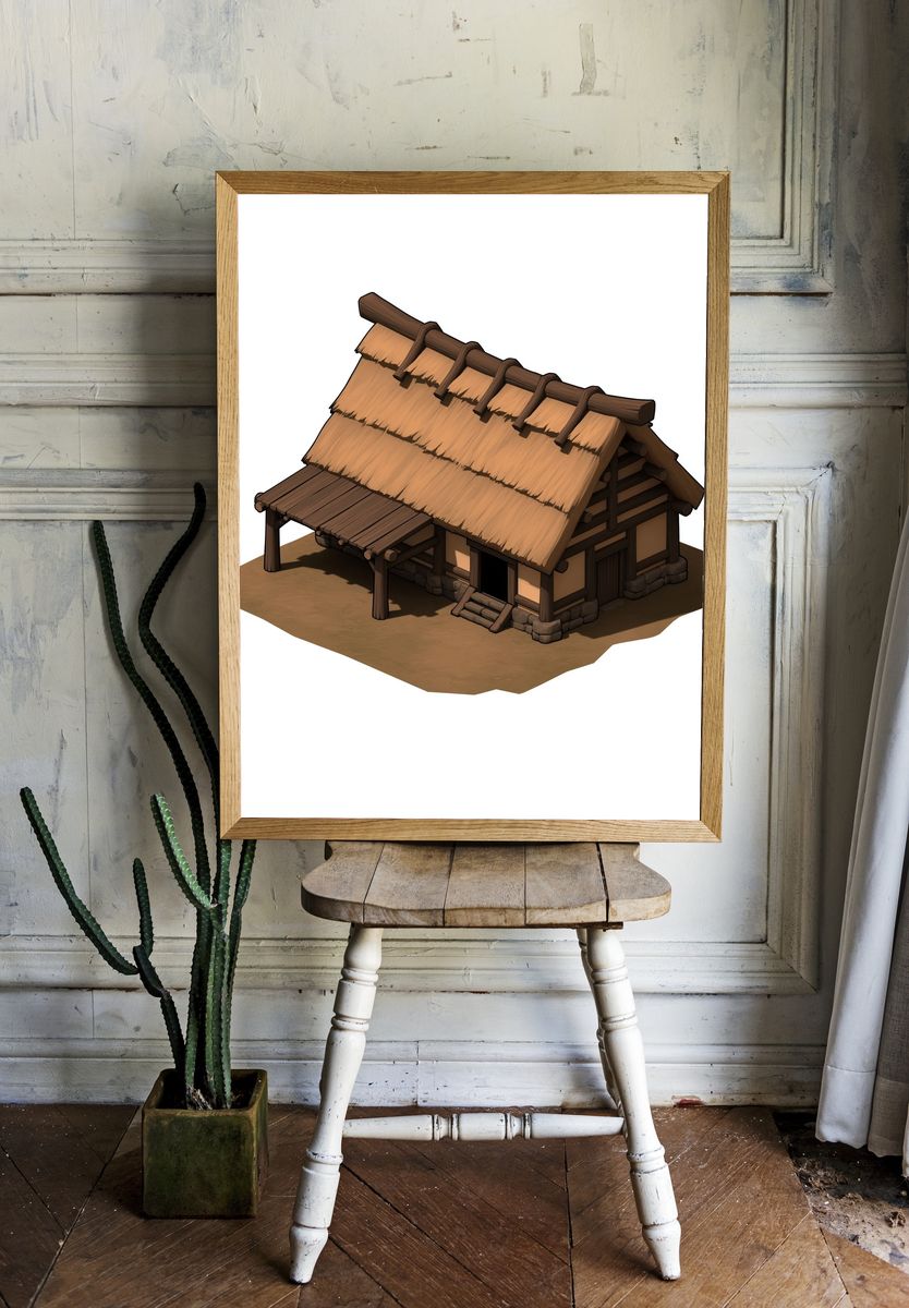 Thatched Cottage Illustration Poster. — room view 1