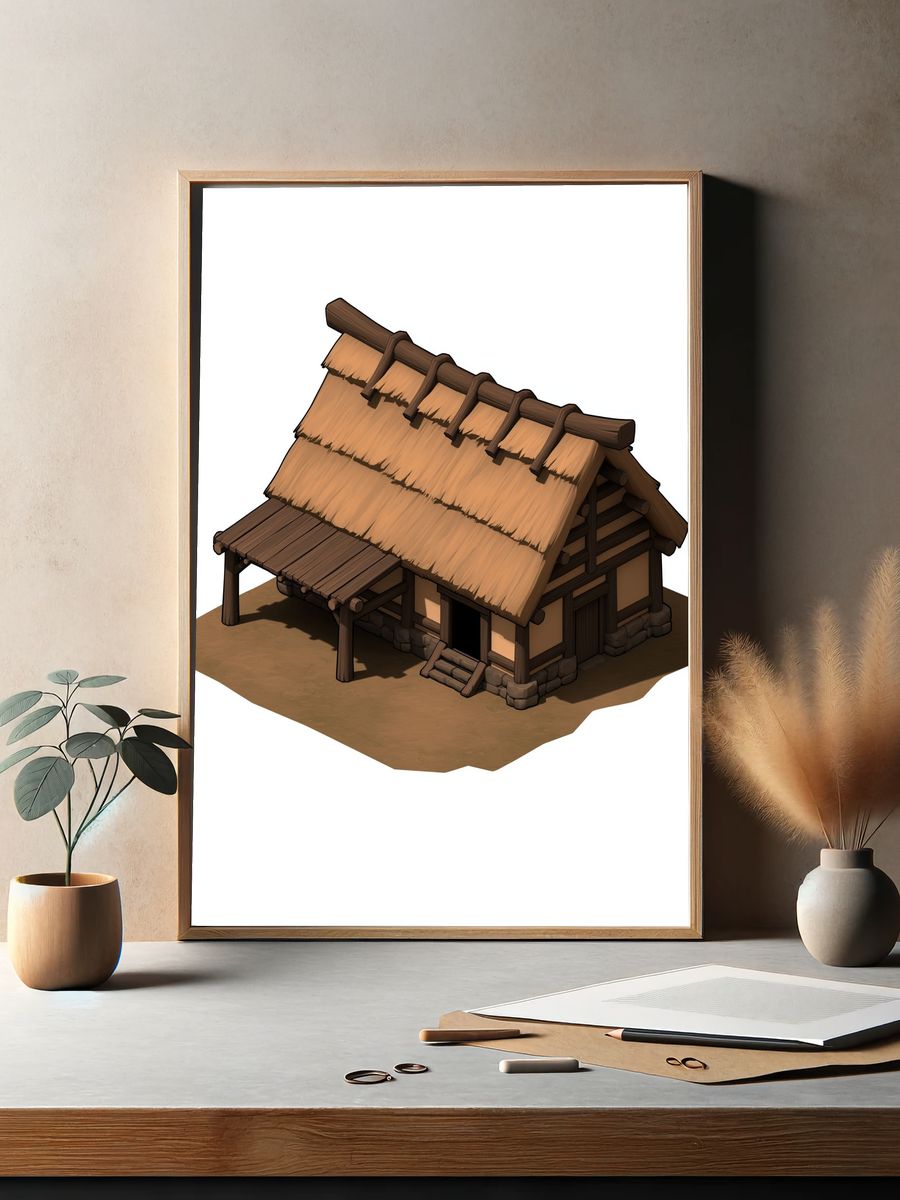Thatched Cottage Illustration Poster. — room view 2