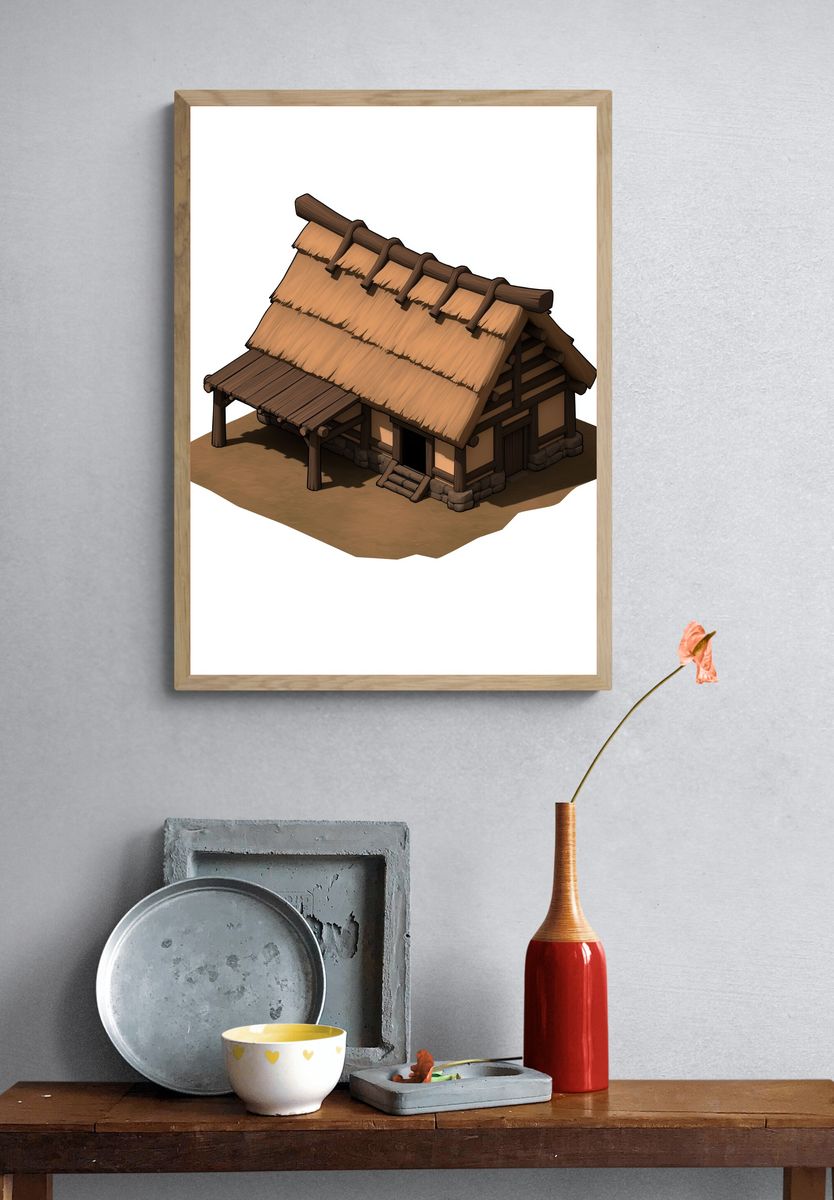 Thatched Cottage Illustration Poster. — room view 3
