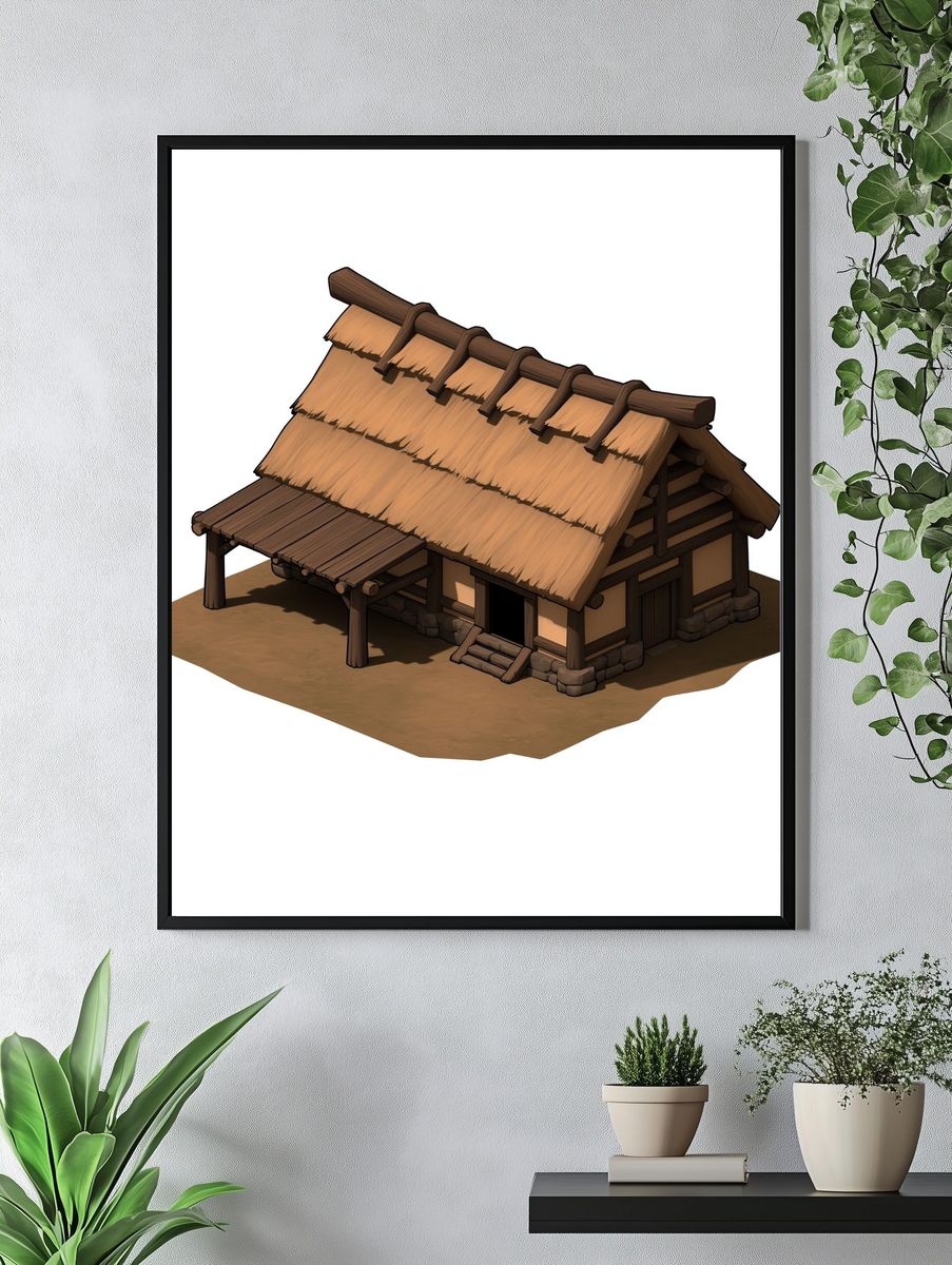 Thatched Cottage Illustration Poster. — room view 4