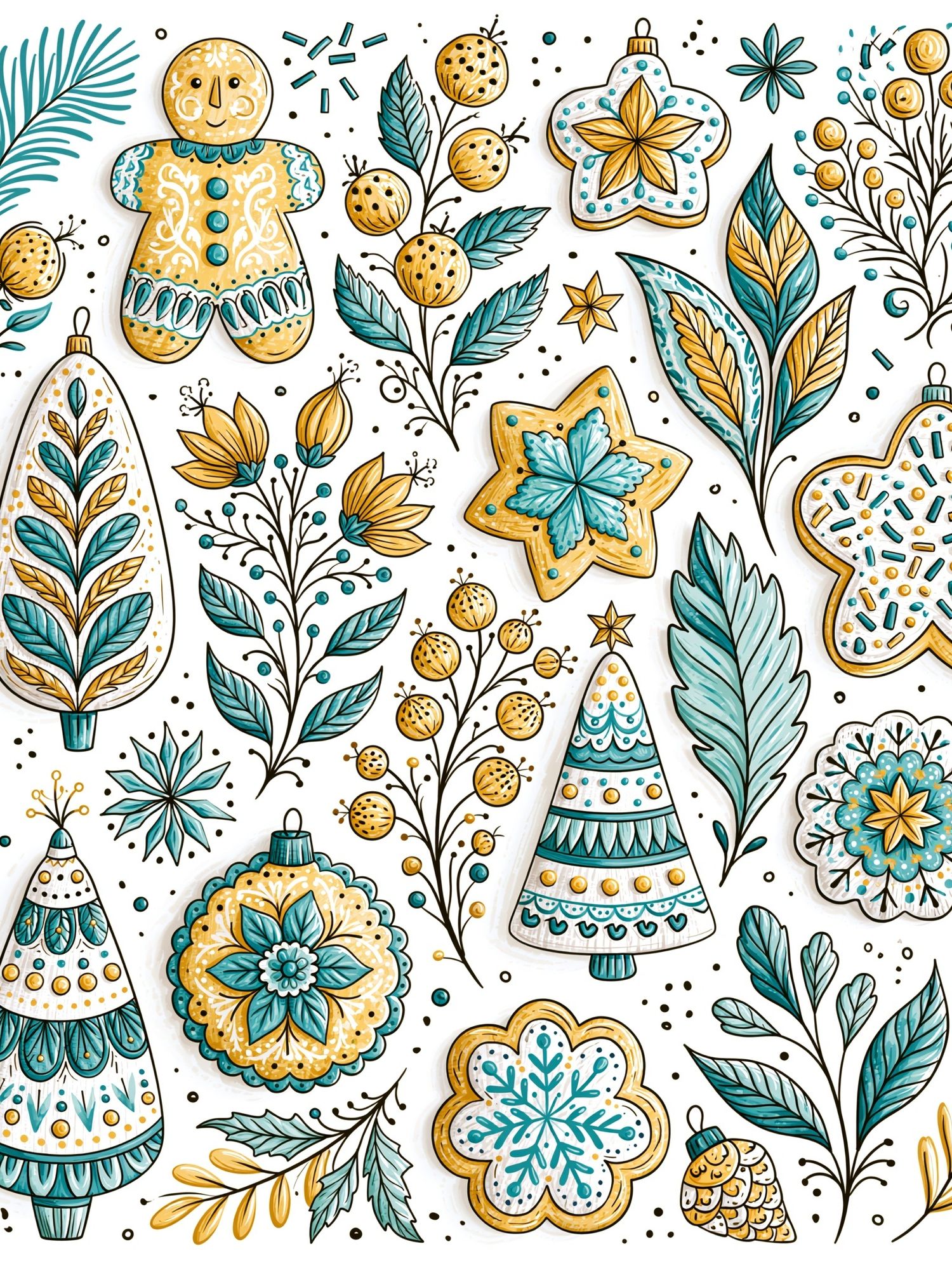 Festive Ornaments Illustration Poster. poster detail