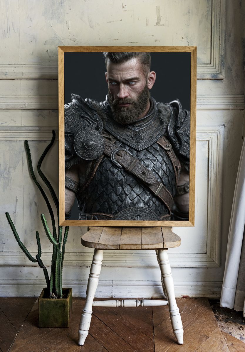 Armored Warrior Portrait Print. — room view 1