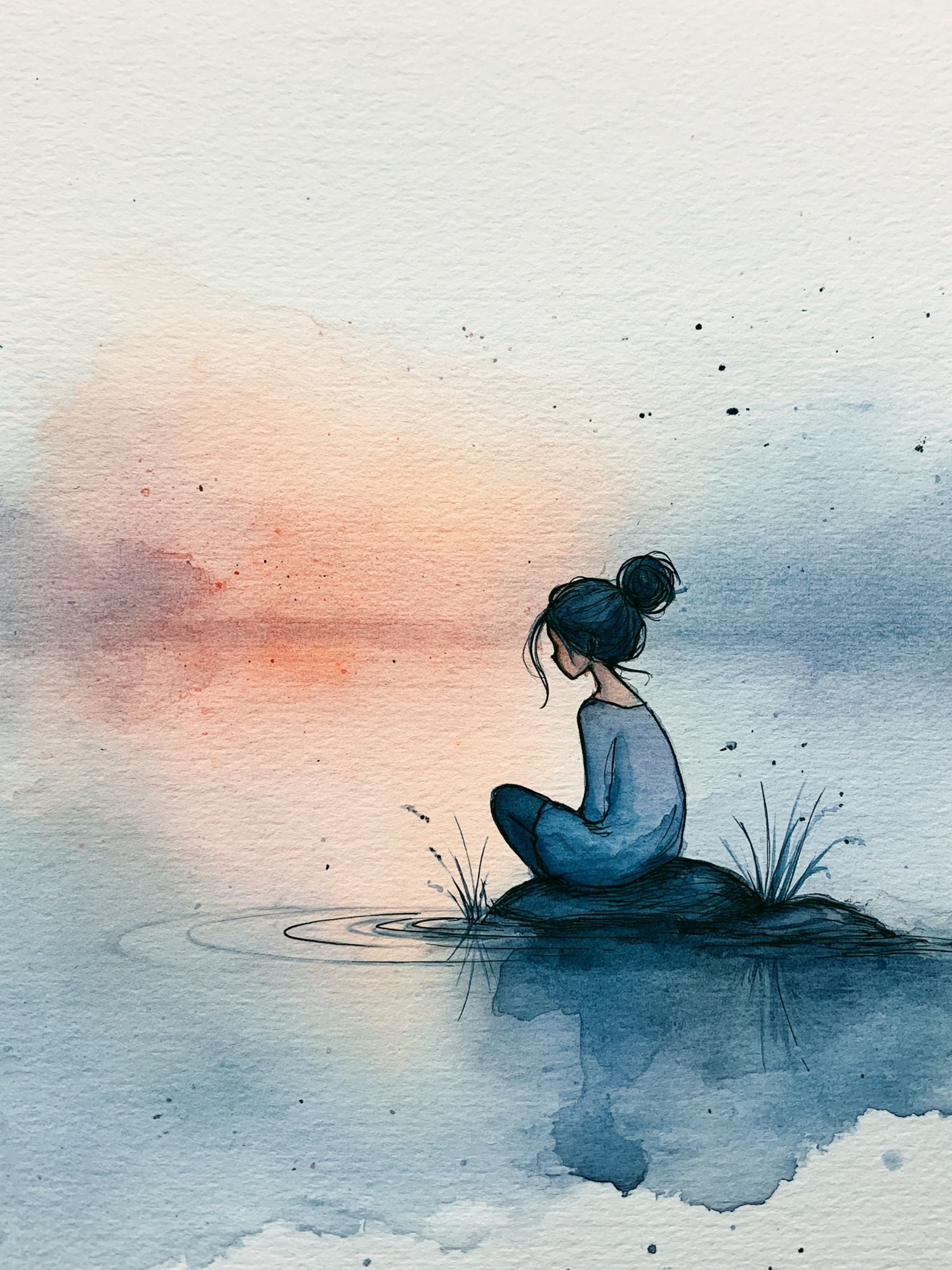 Solitude by the Water Watercolor Print. poster detail