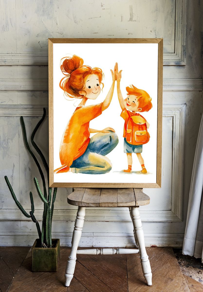 Mother and Child Watercolor Print. room preview