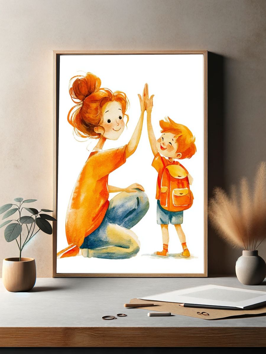 Mother and Child Watercolor Print. — room view 2