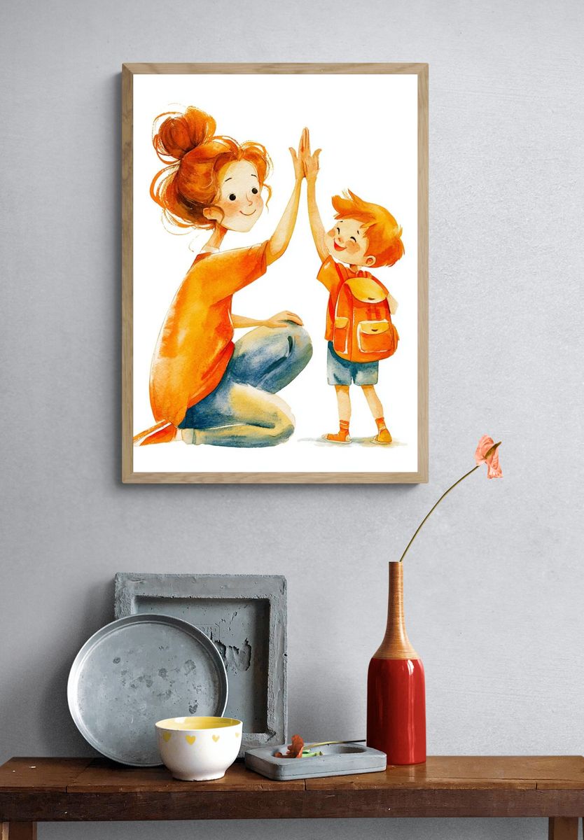 Mother and Child Watercolor Print. — room view 3