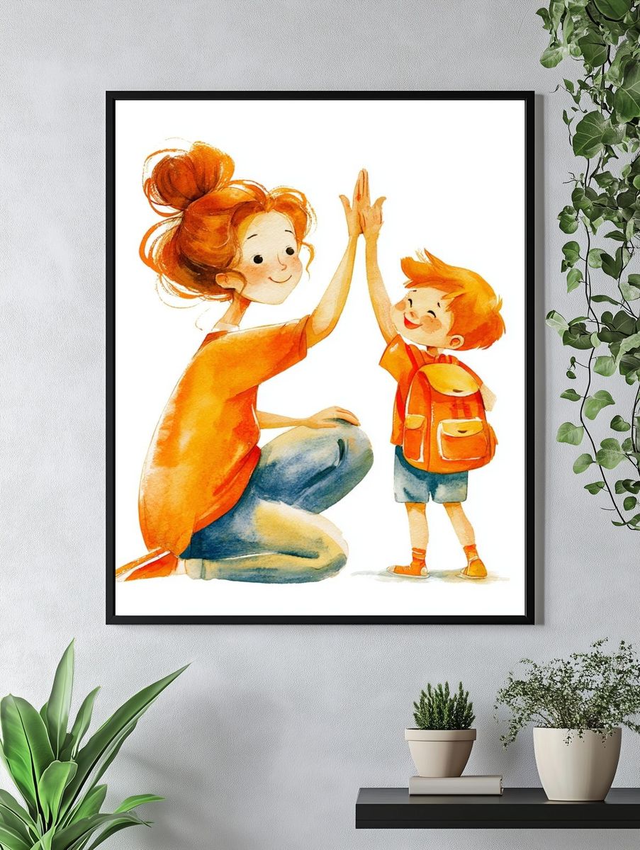 Mother and Child Watercolor Print. — room view 4