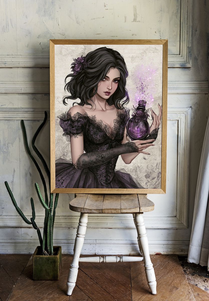Gothic Sorceress Illustration Poster. — room view 1