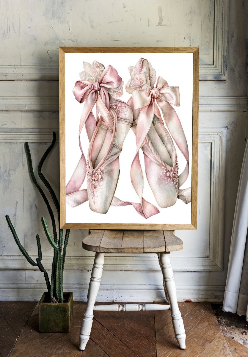 Pink Ballet Pointe Shoes Illustration Print. — room view 1