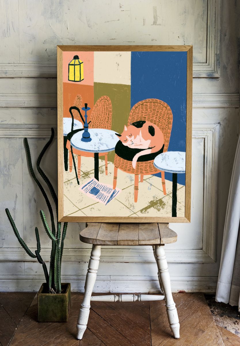 Cat Cafe Interior Illustration Poster. room preview
