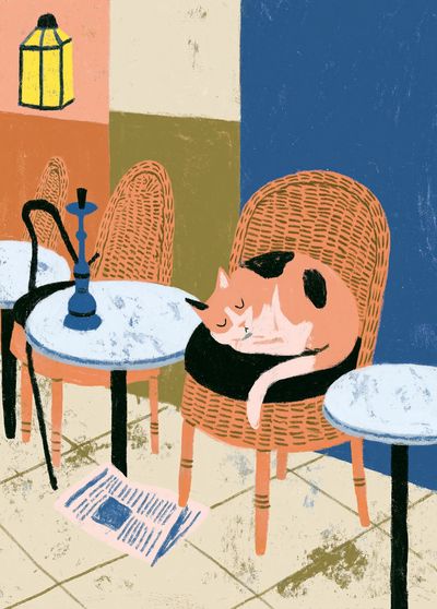 Cat Cafe Interior Illustration Poster. poster