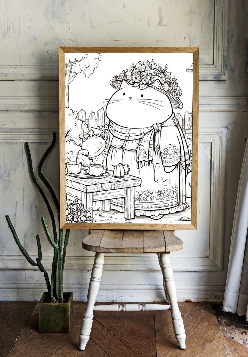 Garden Cat Tea Party Print. — room view 1