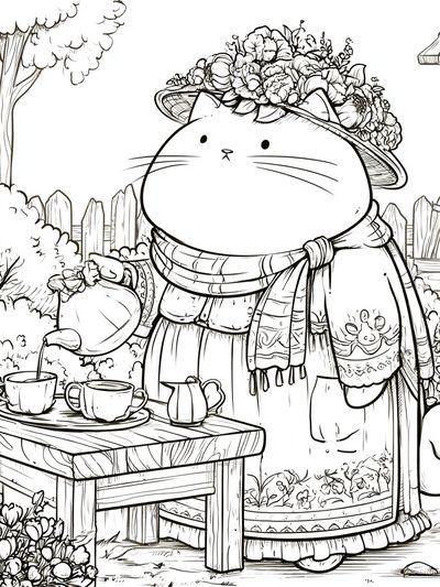Garden Cat Tea Party Print. poster