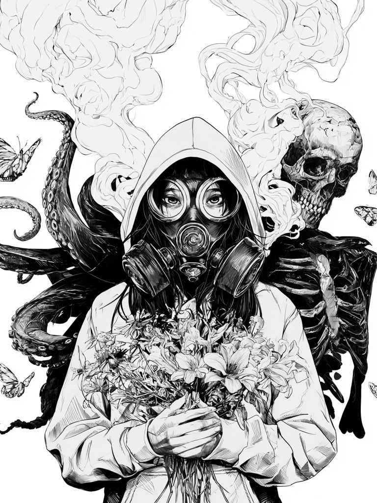 Gas Mask Girl Surreal Illustration Poster. poster — illustration art