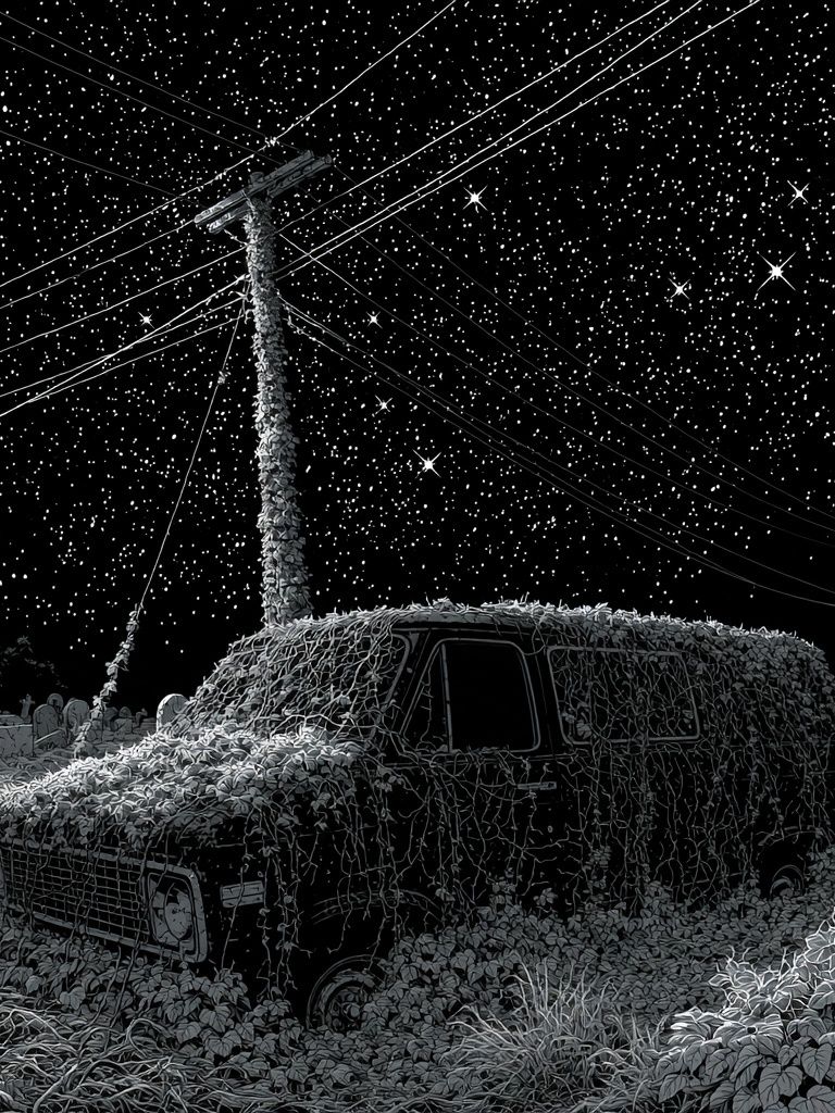 Starry Night Van Illustration Poster. poster — illustration art