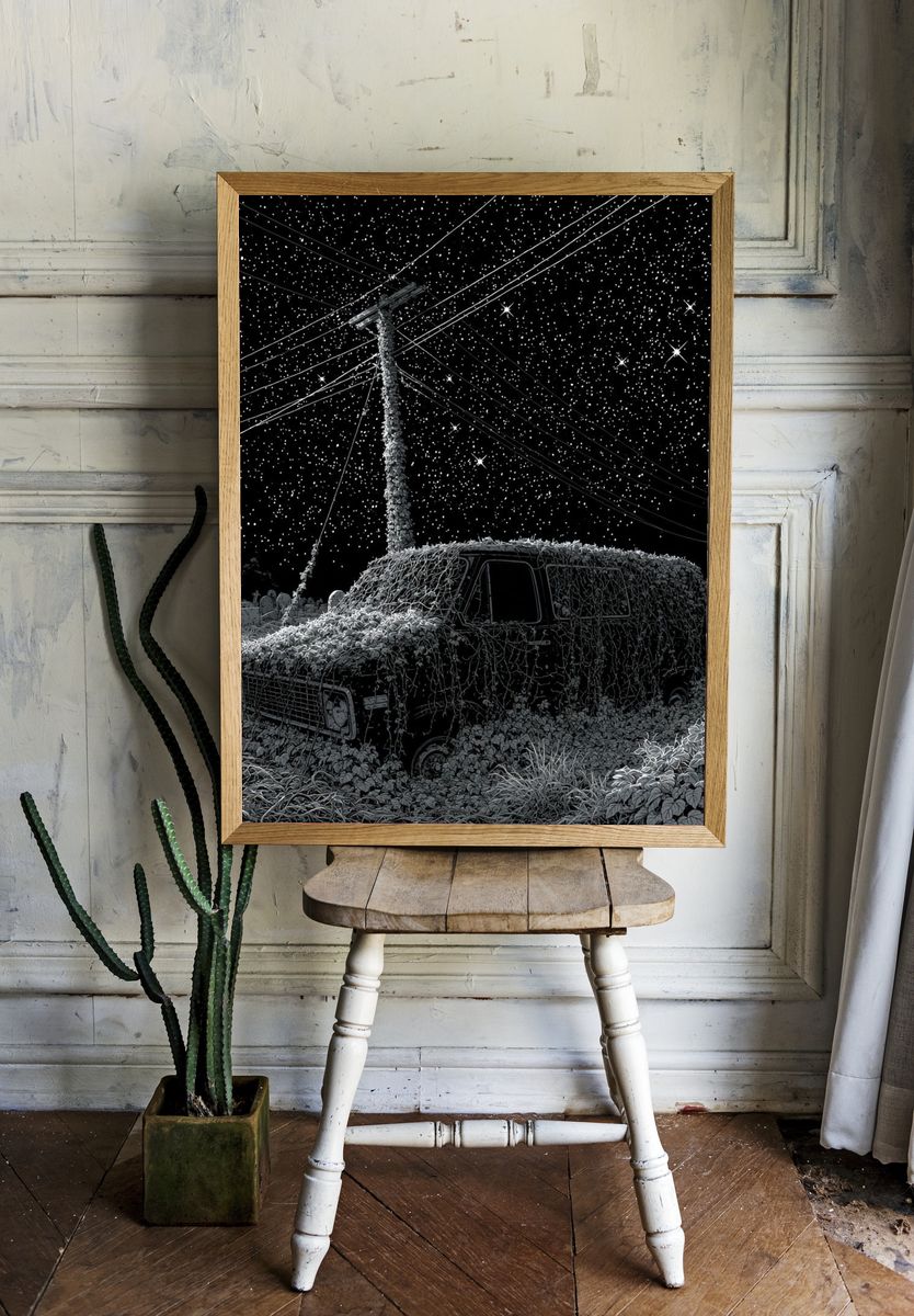 Starry Night Van Illustration Poster. — room view 1