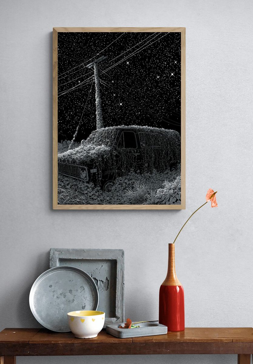 Starry Night Van Illustration Poster. — room view 3