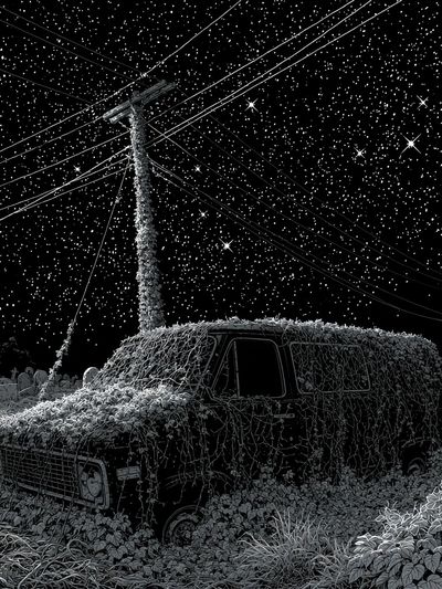 Starry Night Van Illustration Poster. poster