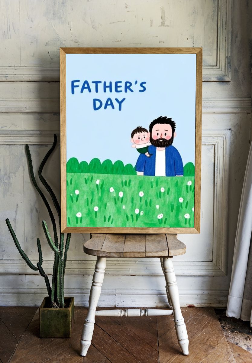 Father's Day Family Illustration Poster. — room view 1