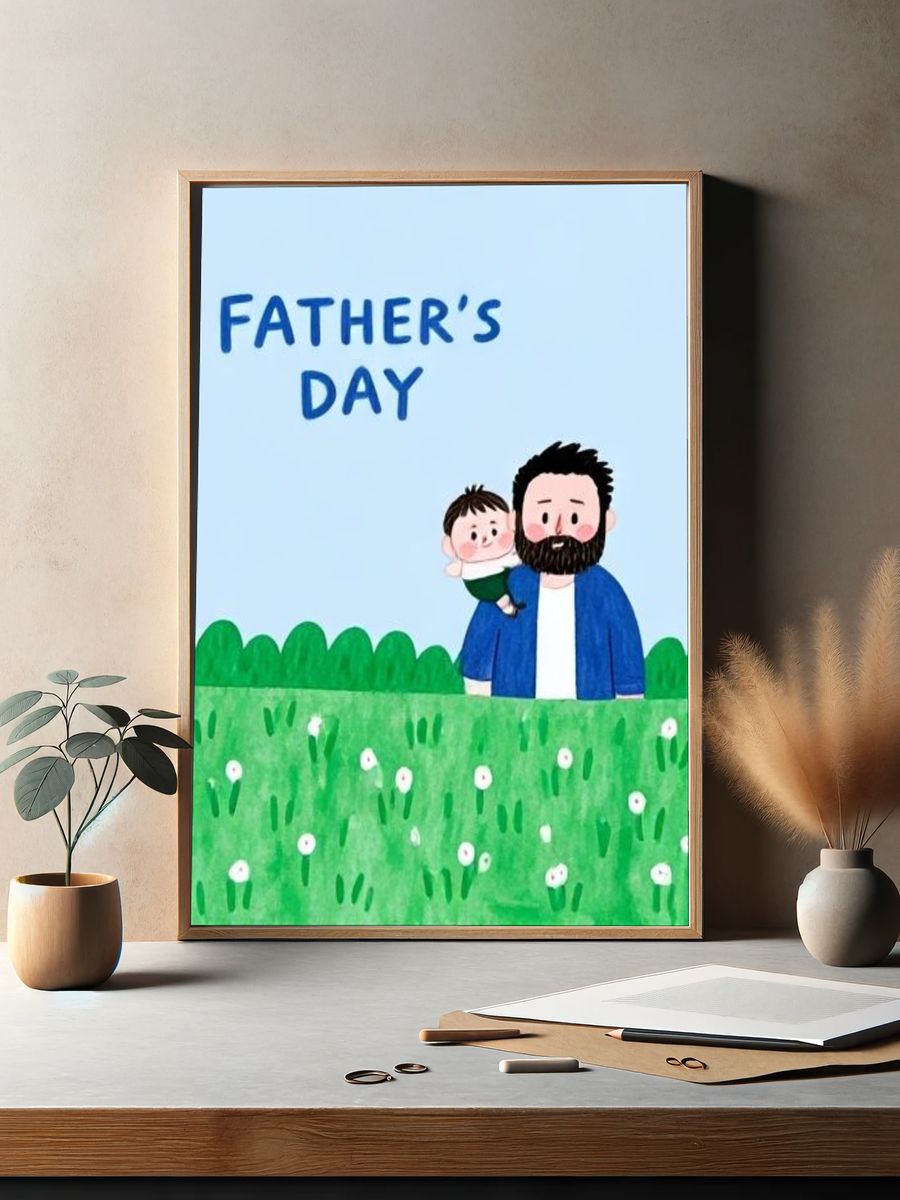 Father's Day Family Illustration Poster. — room view 2
