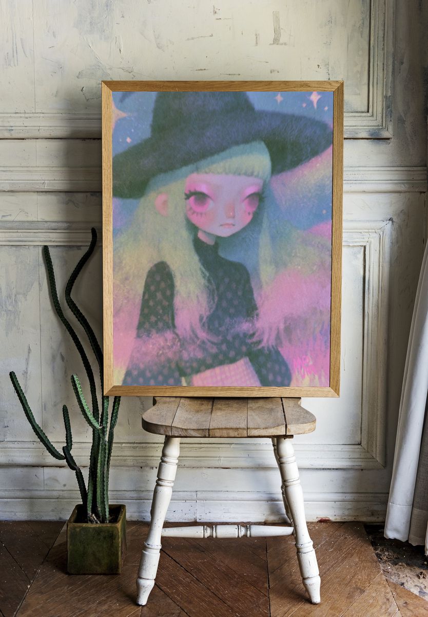 Pastel Witch Girl Illustration Poster. — room view 1