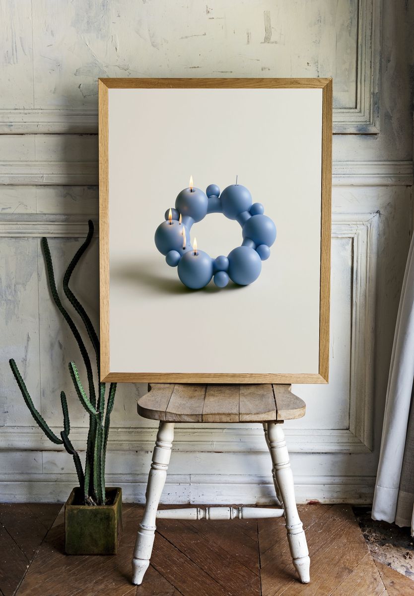 Blue Sculptural Candle Ring Print. — room view 1