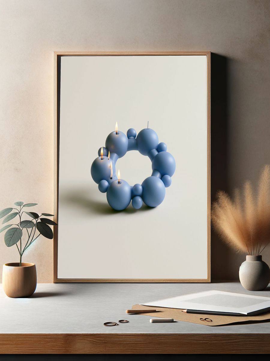 Blue Sculptural Candle Ring Print. — room view 2