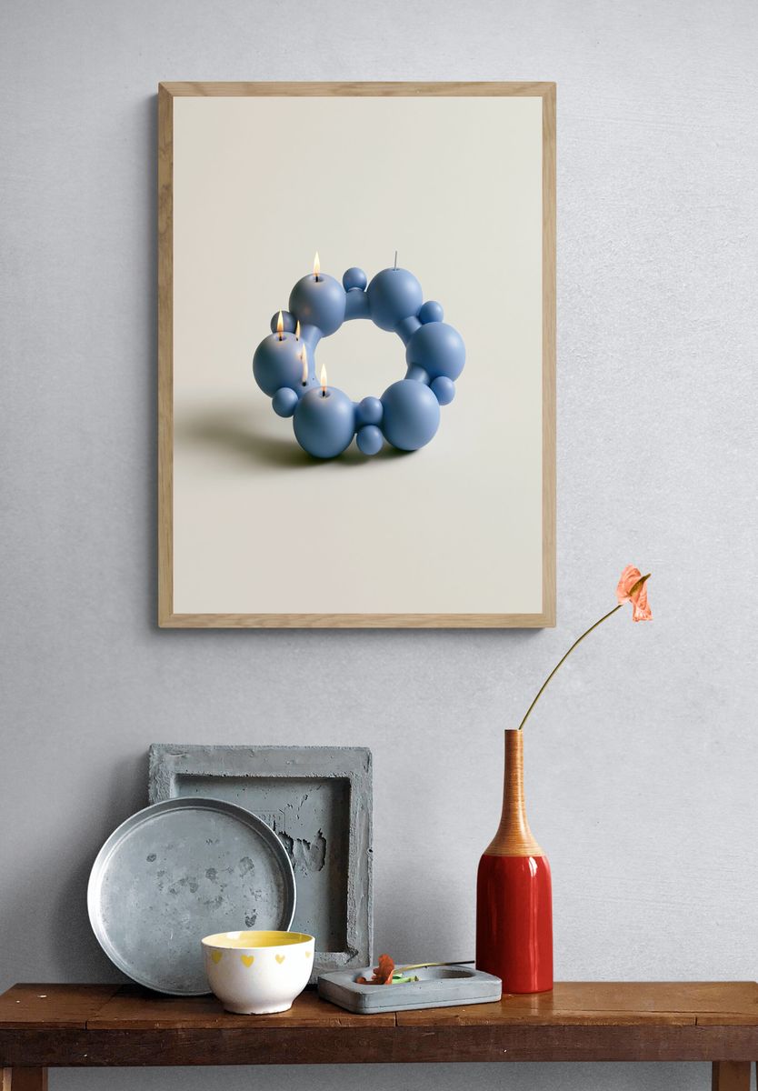Blue Sculptural Candle Ring Print. — room view 3
