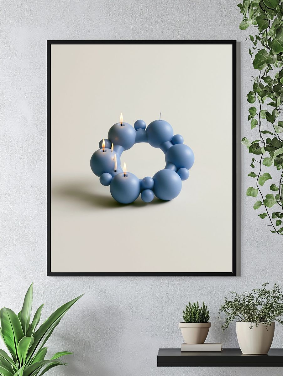 Blue Sculptural Candle Ring Print. — room view 4
